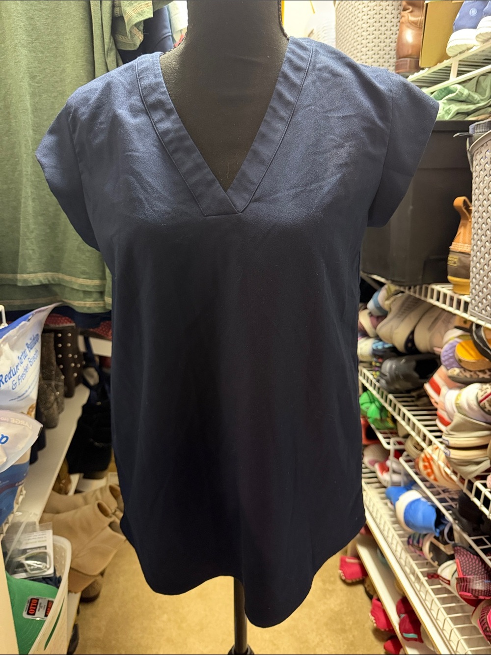 Hilary Radley Navy V-Neck Cap Sleeve Tunic Top